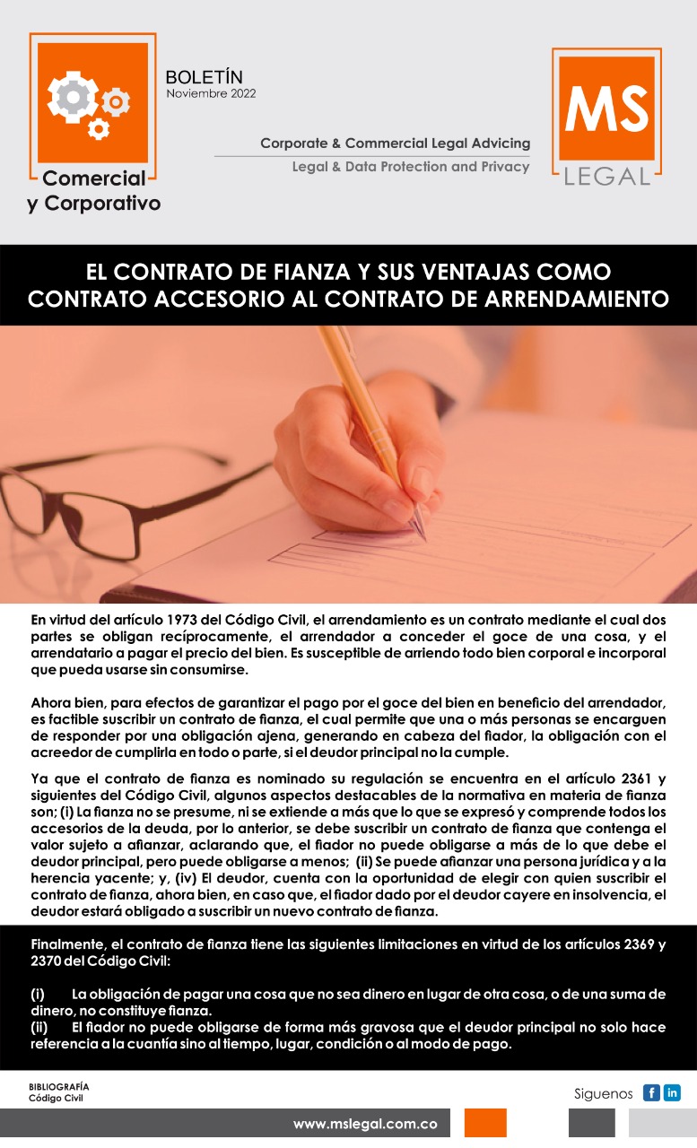 El Contrato De Fianza Y Sus Ventajas Como Contrato Accesorio Al Contrato De Arrendamiento Ms 9047